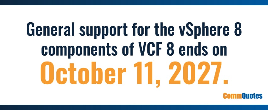 General support for the vSphere 8 components of VCF 8 ends on October 11, 2027.
